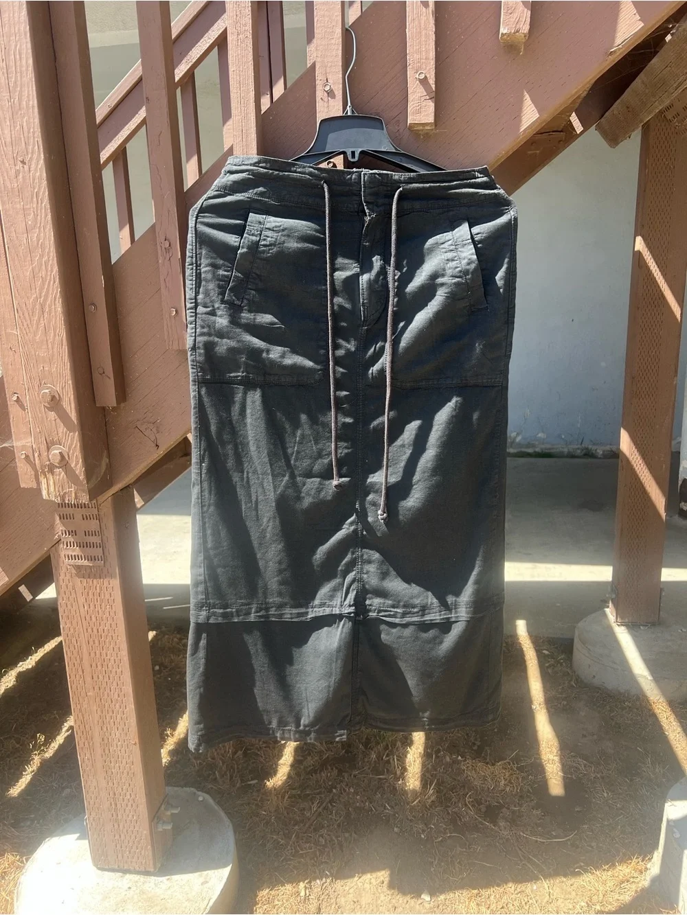Free People Black Drawstring Maxi Skirt with Front Pockets